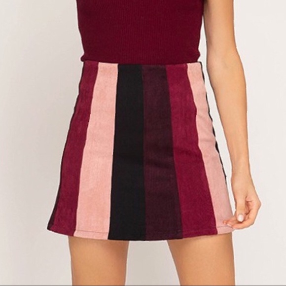 Striped Faux Suede Mini Skirt Color Block - Picture 2 of 9